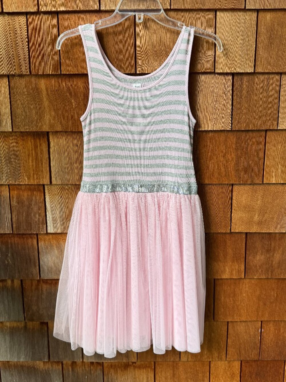 NWOT GAP Pink/Gray Striped Sleeveless Dress with Ballet Skirt in Kids XXL 14-16